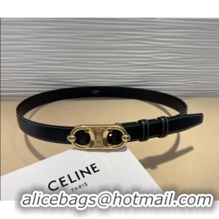 Inexpensive Celine Calfskin Belt 2.5cm with Metal-Tone Triomphe Buckle 0317 Black/Gold 2025