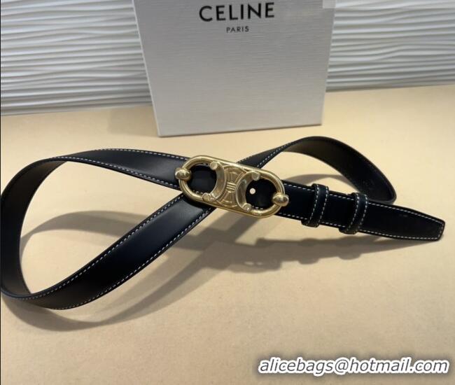 Inexpensive Celine Calfskin Belt 2.5cm with Metal-Tone Triomphe Buckle 0317 Black/Gold 2025