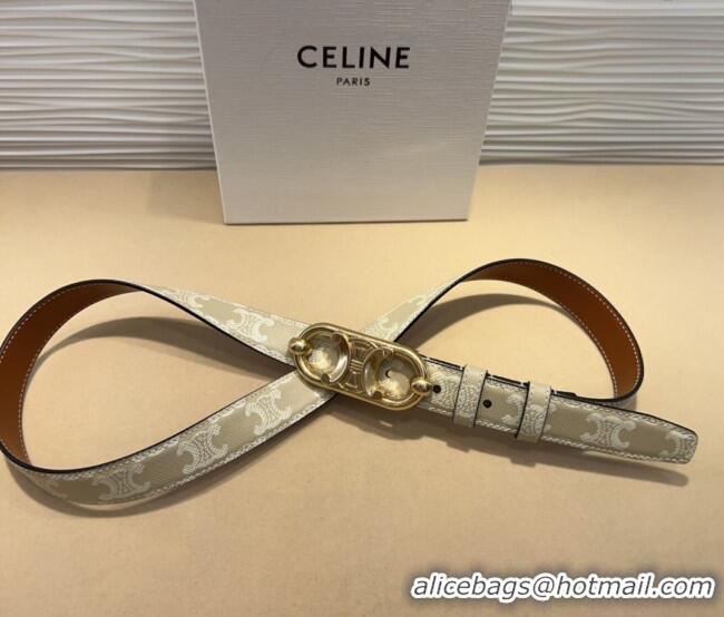 New Fashion Celine Canvas Belt 2.5cm with Metal-Tone Triomphe Buckle 0317 White 2025