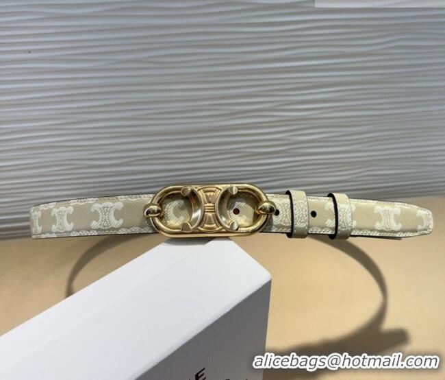New Fashion Celine Canvas Belt 2.5cm with Metal-Tone Triomphe Buckle 0317 White 2025