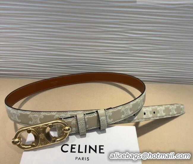 New Fashion Celine Canvas Belt 2.5cm with Metal-Tone Triomphe Buckle 0317 White 2025