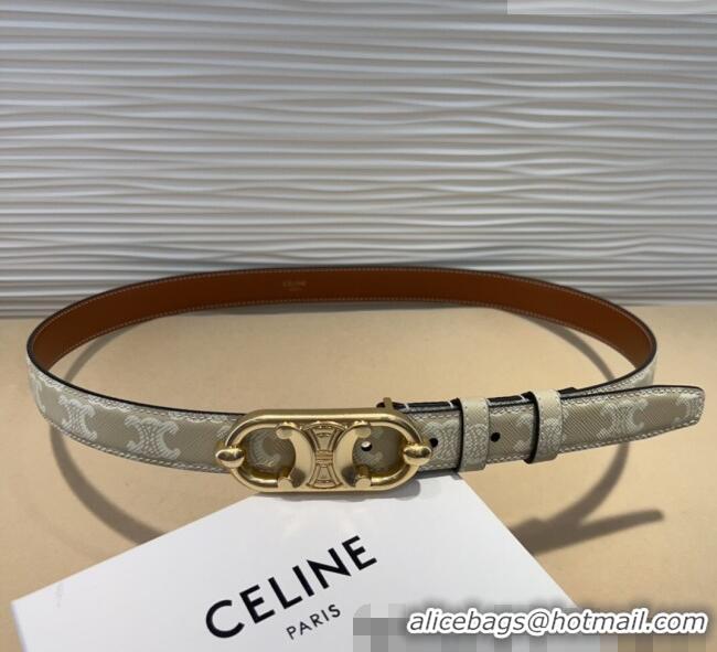 New Fashion Celine Canvas Belt 2.5cm with Metal-Tone Triomphe Buckle 0317 White 2025