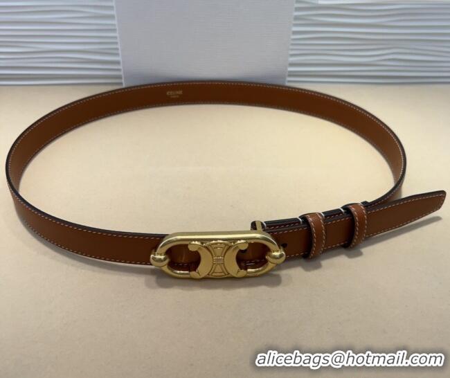 Inexpensive Celine Calfskin Belt 2.5cm with Metal-Tone Triomphe Buckle 0317 Brown 2025