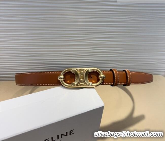 Inexpensive Celine Calfskin Belt 2.5cm with Metal-Tone Triomphe Buckle 0317 Brown 2025