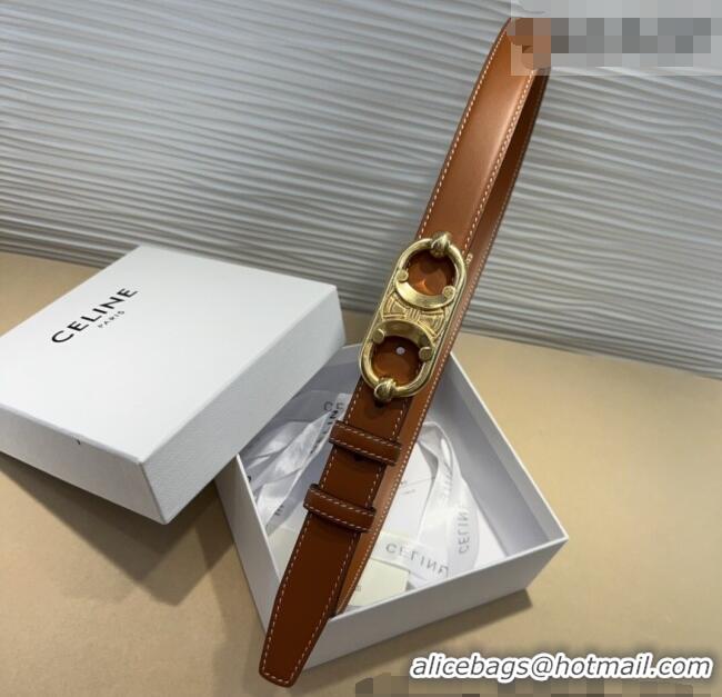 Inexpensive Celine Calfskin Belt 2.5cm with Metal-Tone Triomphe Buckle 0317 Brown 2025