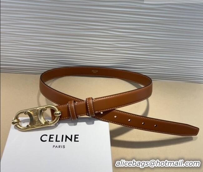 Inexpensive Celine Calfskin Belt 2.5cm with Metal-Tone Triomphe Buckle 0317 Brown 2025