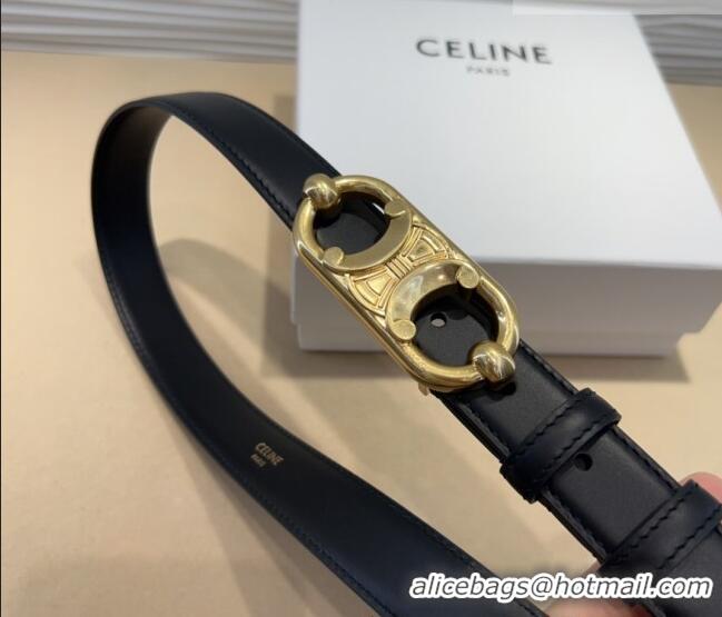 Traditional Discount Celine Calfskin Belt 2.5cm with Metal-Tone Triomphe Buckle 0317 Black 2025