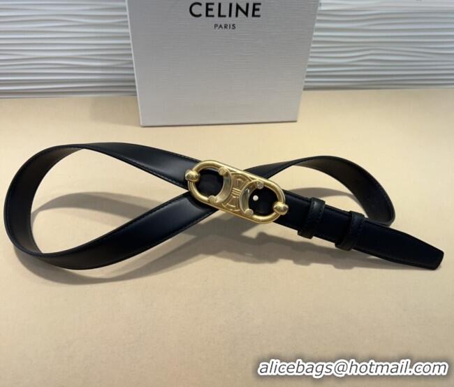 Traditional Discount Celine Calfskin Belt 2.5cm with Metal-Tone Triomphe Buckle 0317 Black 2025