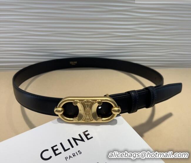 Traditional Discount Celine Calfskin Belt 2.5cm with Metal-Tone Triomphe Buckle 0317 Black 2025