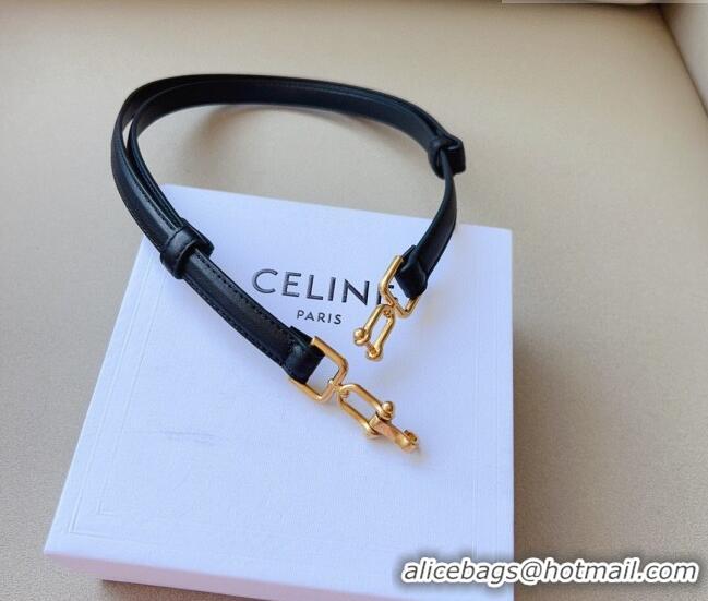 Top Grade Celine Leather and Chain Belt 1.5cm 0617 Black 2025