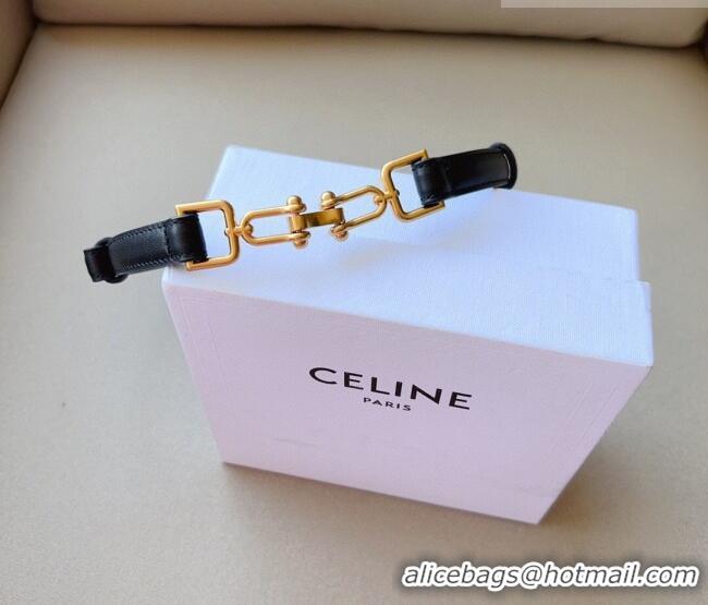 Top Grade Celine Leather and Chain Belt 1.5cm 0617 Black 2025