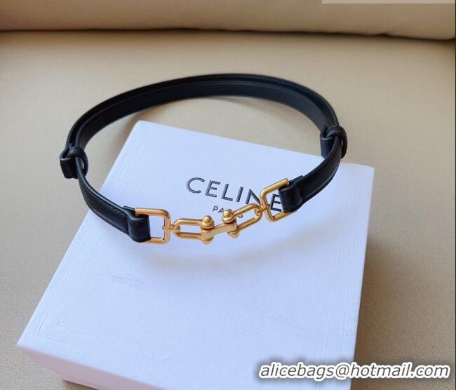 Top Grade Celine Leather and Chain Belt 1.5cm 0617 Black 2025