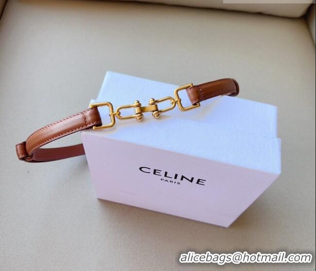 Luxury Cheap Celine Leather and Chain Belt 1.5cm 0617 Tan Brown 2025