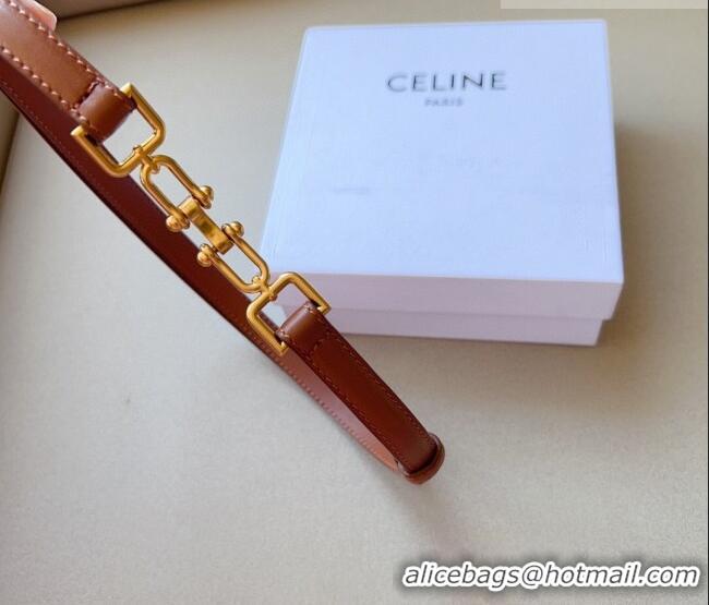 Luxury Cheap Celine Leather and Chain Belt 1.5cm 0617 Tan Brown 2025