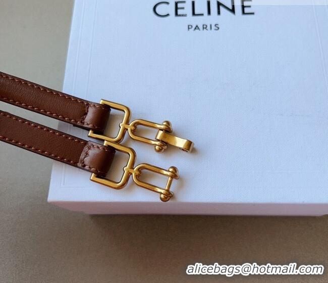 Luxury Cheap Celine Leather and Chain Belt 1.5cm 0617 Tan Brown 2025
