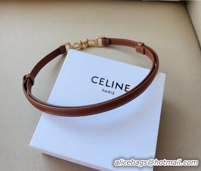 Luxury Cheap Celine Leather and Chain Belt 1.5cm 0617 Tan Brown 2025
