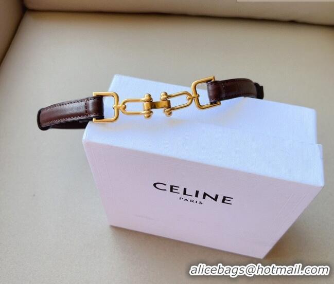 Best Quality Celine Leather and Chain Belt 1.5cm 0617 Dark Brown 2025