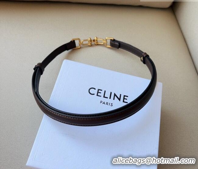 Best Quality Celine Leather and Chain Belt 1.5cm 0617 Dark Brown 2025