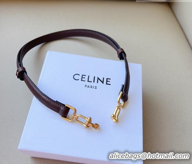 Best Quality Celine Leather and Chain Belt 1.5cm 0617 Dark Brown 2025