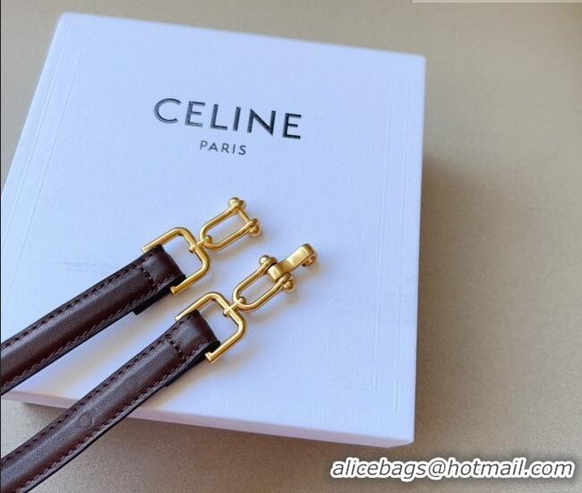 Best Quality Celine Leather and Chain Belt 1.5cm 0617 Dark Brown 2025