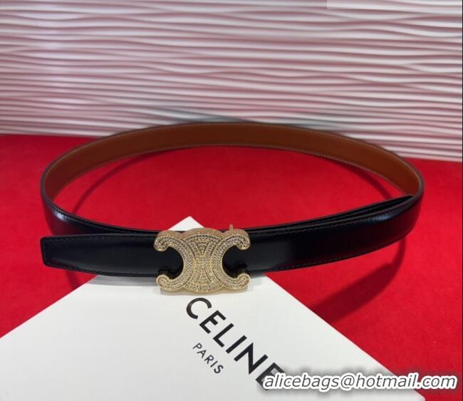Promotional Celine Triomphe Calf Leather Belt 2.5cm with Strass Buckle CL2013025 Black 2025