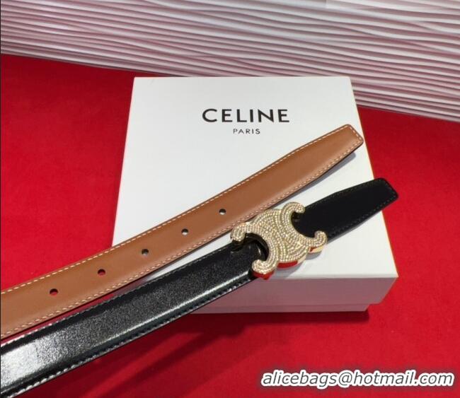 Promotional Celine Triomphe Calf Leather Belt 2.5cm with Strass Buckle CL2013025 Black 2025