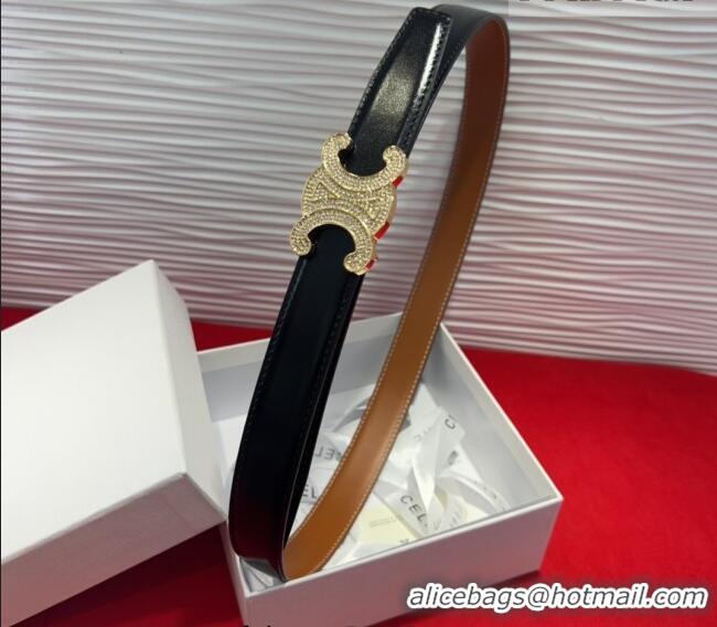 Promotional Celine Triomphe Calf Leather Belt 2.5cm with Strass Buckle CL2013025 Black 2025