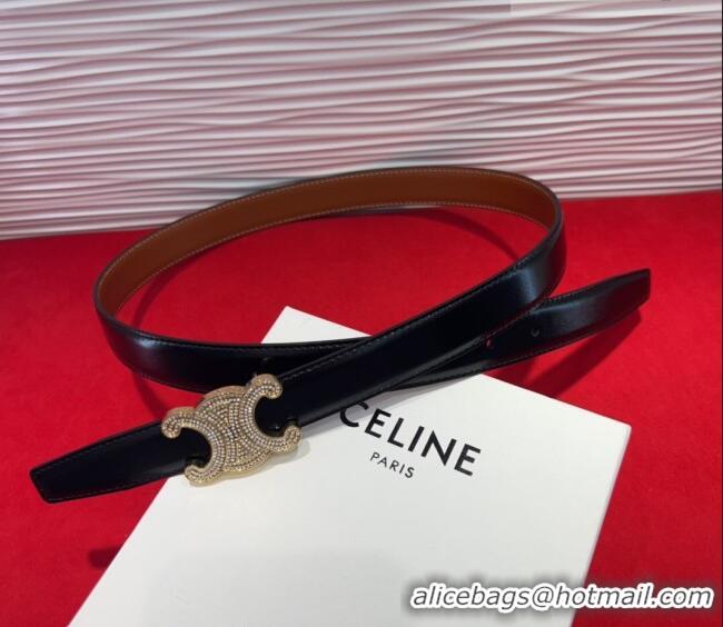 Promotional Celine Triomphe Calf Leather Belt 2.5cm with Strass Buckle CL2013025 Black 2025