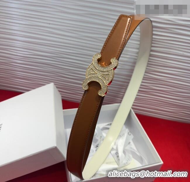 Best Price Celine Triomphe Calf Leather Belt 2.5cm with Strass Buckle CL2013025 Tan Brown 2025