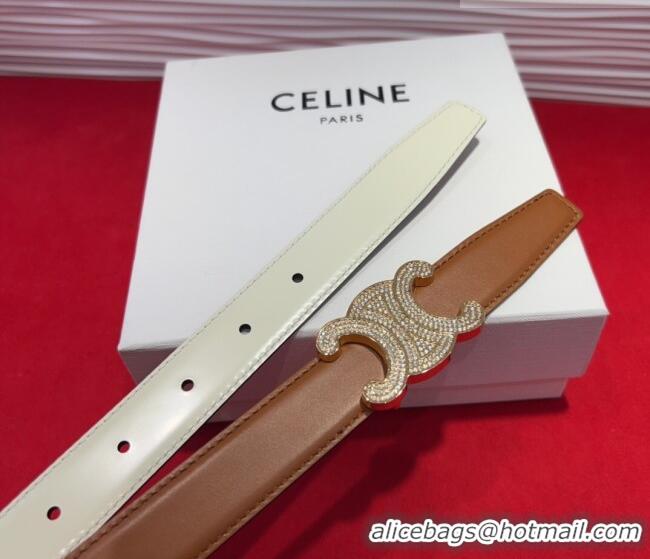 Best Price Celine Triomphe Calf Leather Belt 2.5cm with Strass Buckle CL2013025 Tan Brown 2025