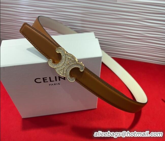 Best Price Celine Triomphe Calf Leather Belt 2.5cm with Strass Buckle CL2013025 Tan Brown 2025