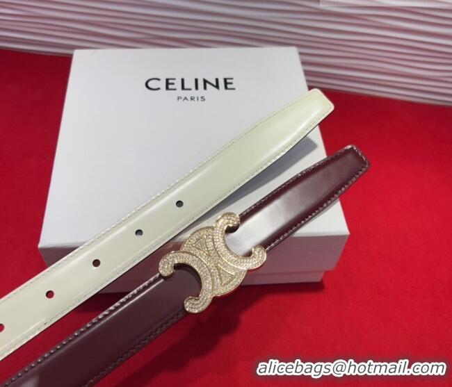 Original Cheap Celine Triomphe Calf Leather Belt 2.5cm with Strass Buckle CL2013025 Dark Brown 2025