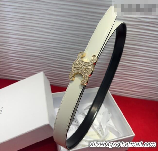 Luxury Cheap Celine Triomphe Calf Leather Belt 2.5cm with Strass Buckle CL2013025 White 2025