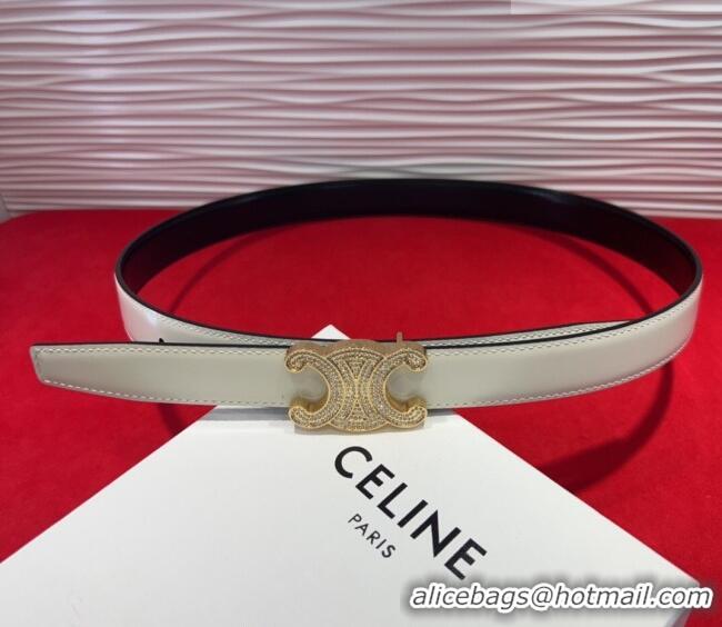 Luxury Cheap Celine Triomphe Calf Leather Belt 2.5cm with Strass Buckle CL2013025 White 2025