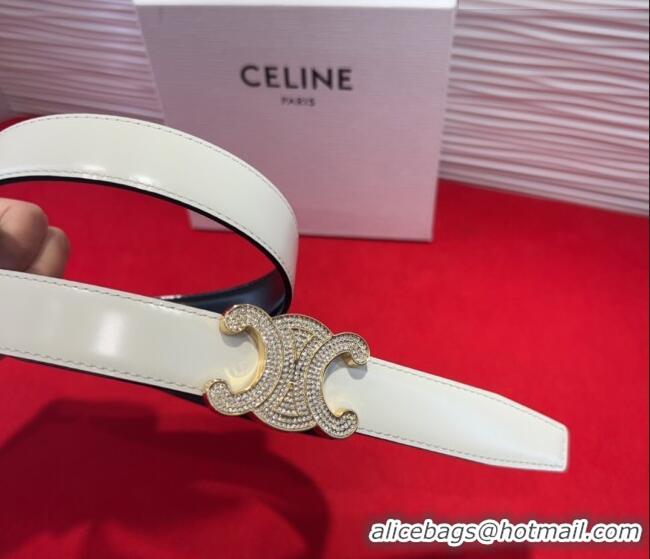 Luxury Cheap Celine Triomphe Calf Leather Belt 2.5cm with Strass Buckle CL2013025 White 2025