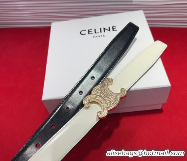 Luxury Cheap Celine Triomphe Calf Leather Belt 2.5cm with Strass Buckle CL2013025 White 2025