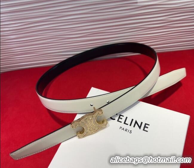 Luxury Cheap Celine Triomphe Calf Leather Belt 2.5cm with Strass Buckle CL2013025 White 2025