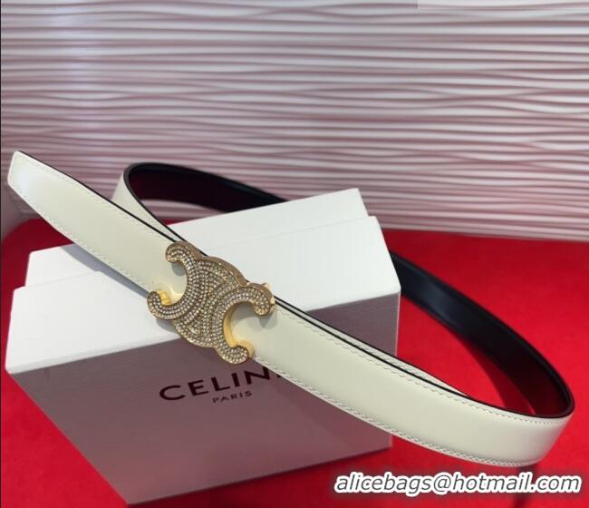 Luxury Cheap Celine Triomphe Calf Leather Belt 2.5cm with Strass Buckle CL2013025 White 2025