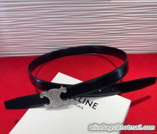 Good Taste Celine Triomphe Calf Leather Belt 2.5cm with Strass Buckle CL2013025 Black 2025