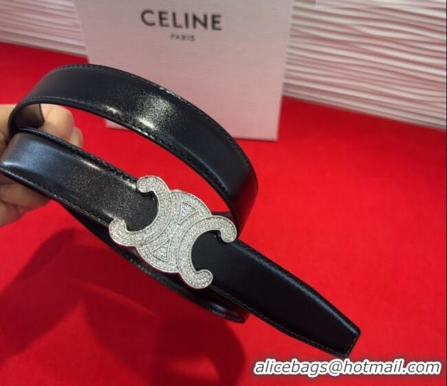 Good Taste Celine Triomphe Calf Leather Belt 2.5cm with Strass Buckle CL2013025 Black 2025