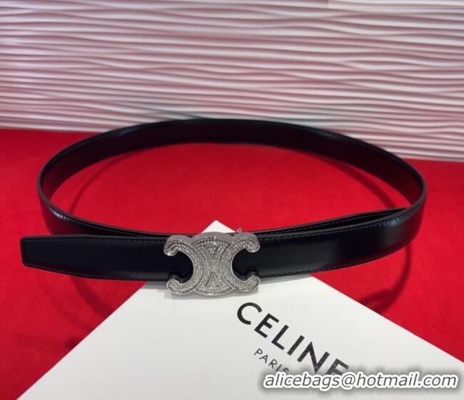Good Taste Celine Triomphe Calf Leather Belt 2.5cm with Strass Buckle CL2013025 Black 2025