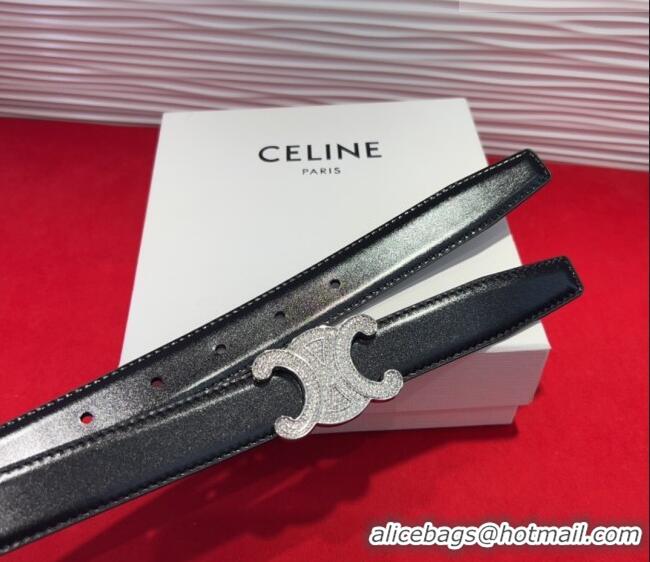 Good Taste Celine Triomphe Calf Leather Belt 2.5cm with Strass Buckle CL2013025 Black 2025