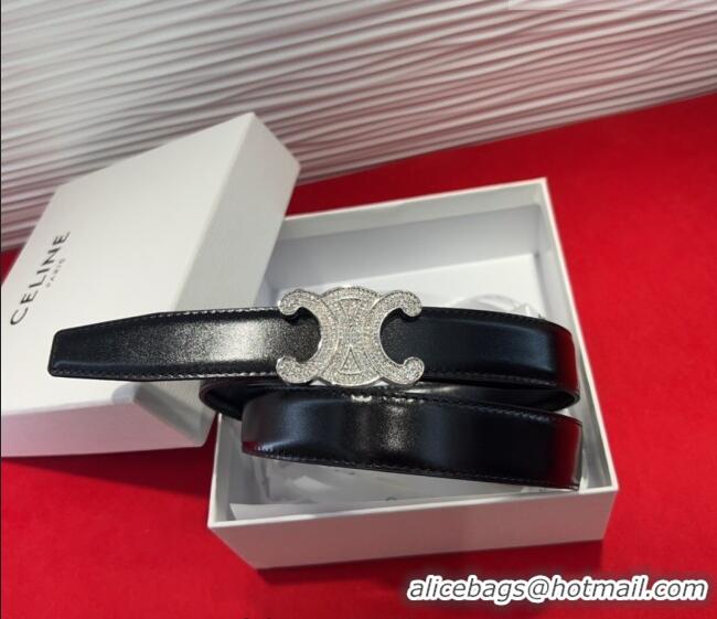 Good Taste Celine Triomphe Calf Leather Belt 2.5cm with Strass Buckle CL2013025 Black 2025