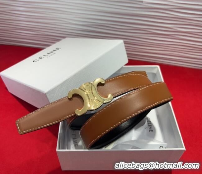 New Fashion Celine Triomphe Calf Leather Belt 2.5cm with Gold-Tone Buckle CL2012025 Brown 2025