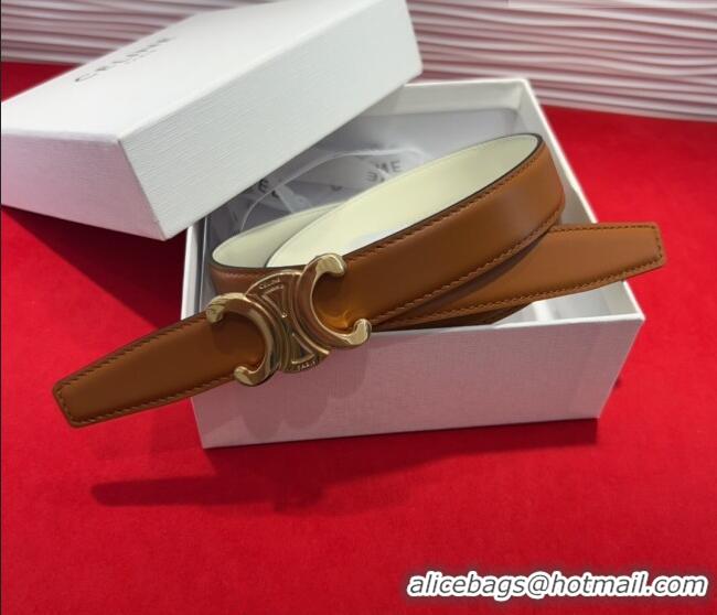 Grade Quality Celine Triomphe Calf Leather Belt 2.5cm with Gold-Tone Buckle CL2012025 Tan Brown 2025