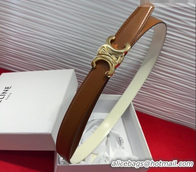 Grade Quality Celine Triomphe Calf Leather Belt 2.5cm with Gold-Tone Buckle CL2012025 Tan Brown 2025