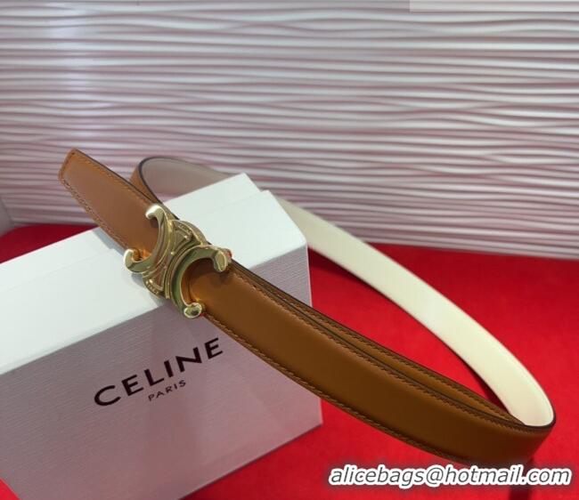 Grade Quality Celine Triomphe Calf Leather Belt 2.5cm with Gold-Tone Buckle CL2012025 Tan Brown 2025