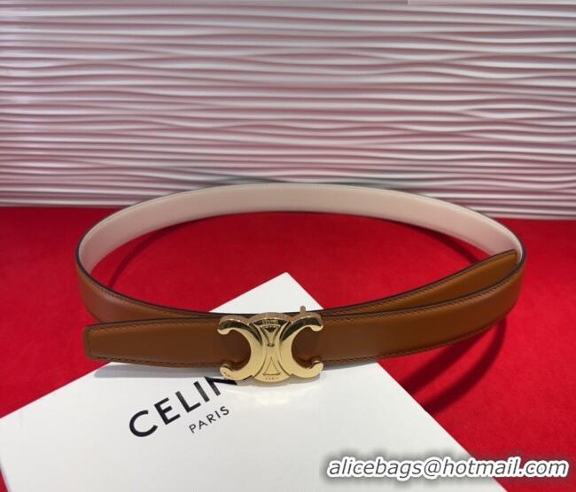 Grade Quality Celine Triomphe Calf Leather Belt 2.5cm with Gold-Tone Buckle CL2012025 Tan Brown 2025