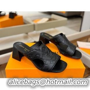 Good Product Louis Vuitton Grained Leather Heel Slides Sandal 5.5cm Black 2026 LV030301
