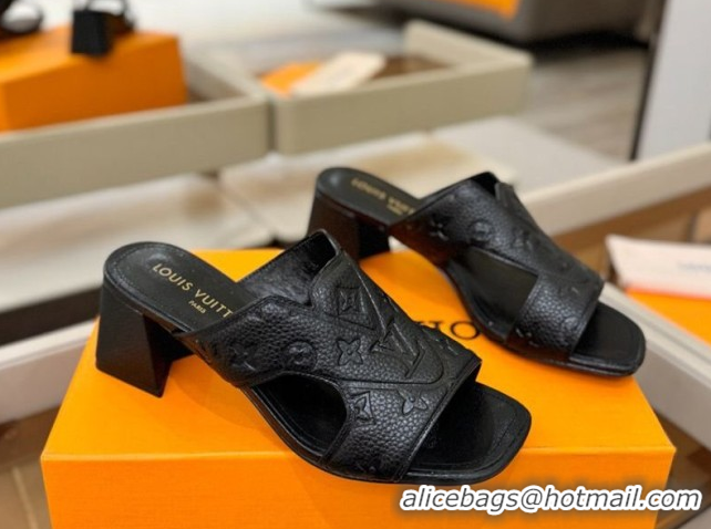 Good Product Louis Vuitton Grained Leather Heel Slides Sandal 5.5cm Black 2026 LV030301
